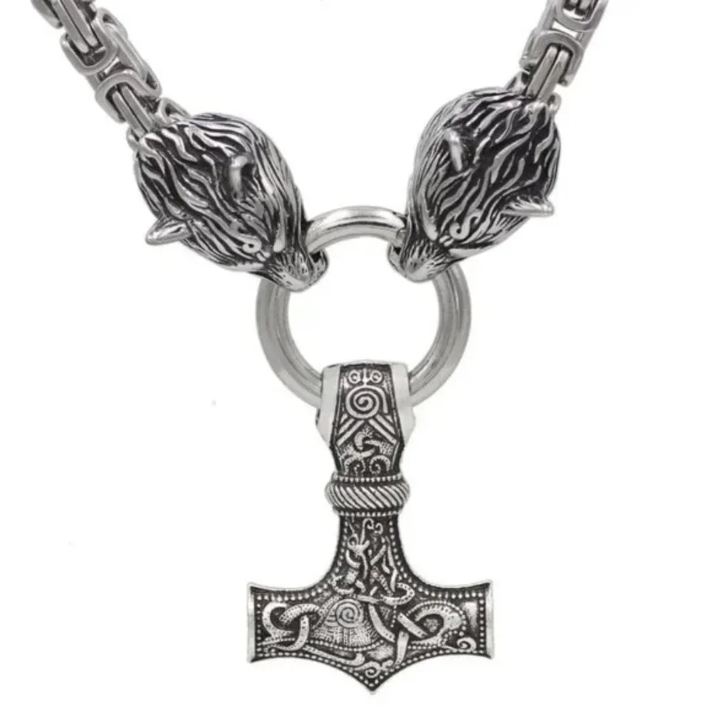 New Stainless Steel Nordic Viking Wolf Head Necklace - Picture 6 of 8